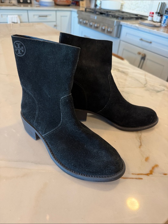 Tory Burch Shoes - Tory Burch Black Suede Siena Pull-On Ankle Boots Tonal Logo 6M NWOT
